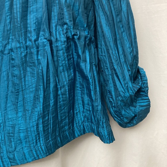 Ruby Rd. Women's Turquoise Metallic Textured Zip Drawstring Waist Jacket Sz 16 - Picture 9 of 11